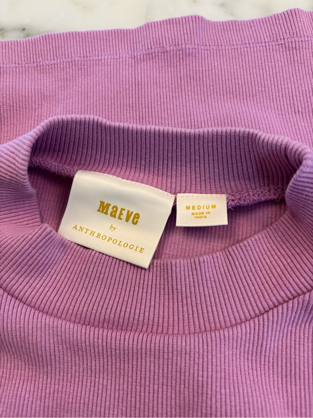 Maeve by Anthropologie Ribbed Mockneck Top in Lilac